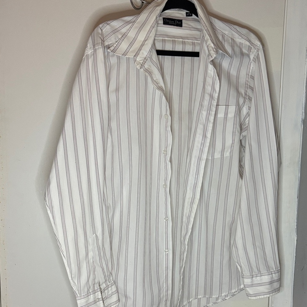 Dior Men's White and Gray Striped Shirt